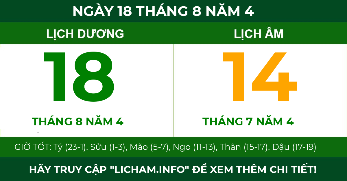 lịch âm ngày 18 tháng 8 năm 4