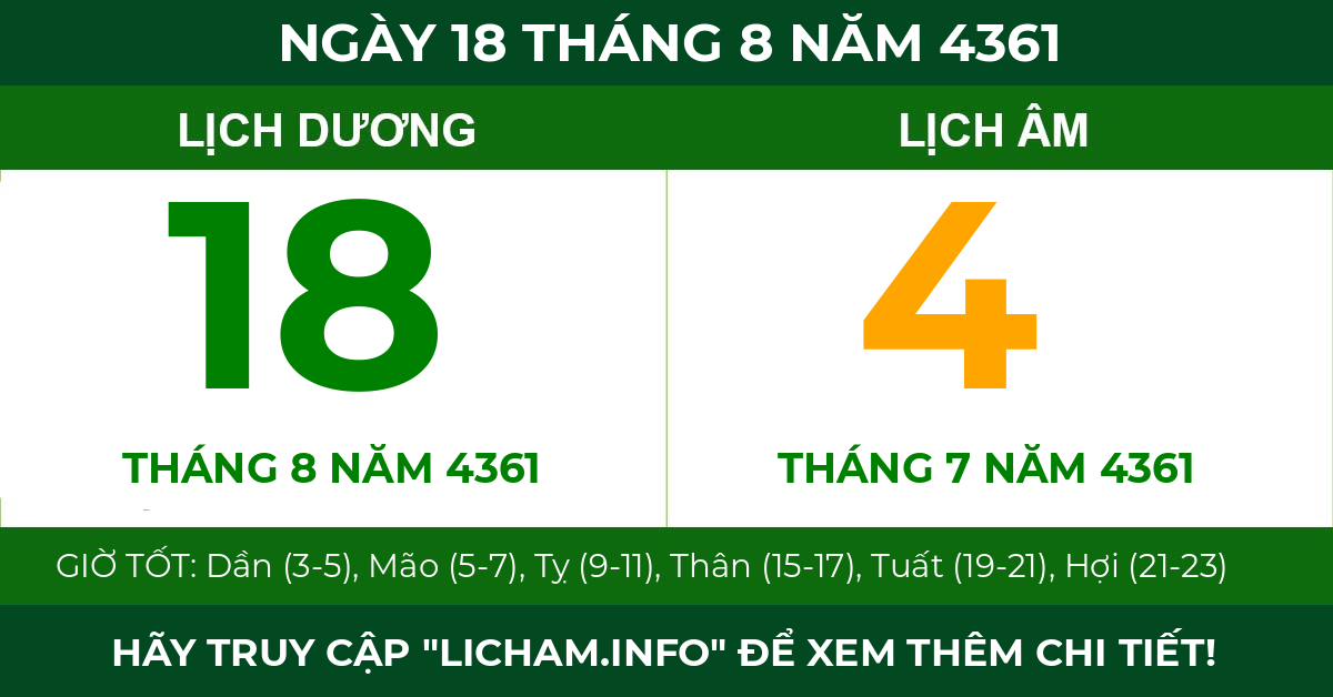 lịch âm ngày 18 tháng 8 năm 4361