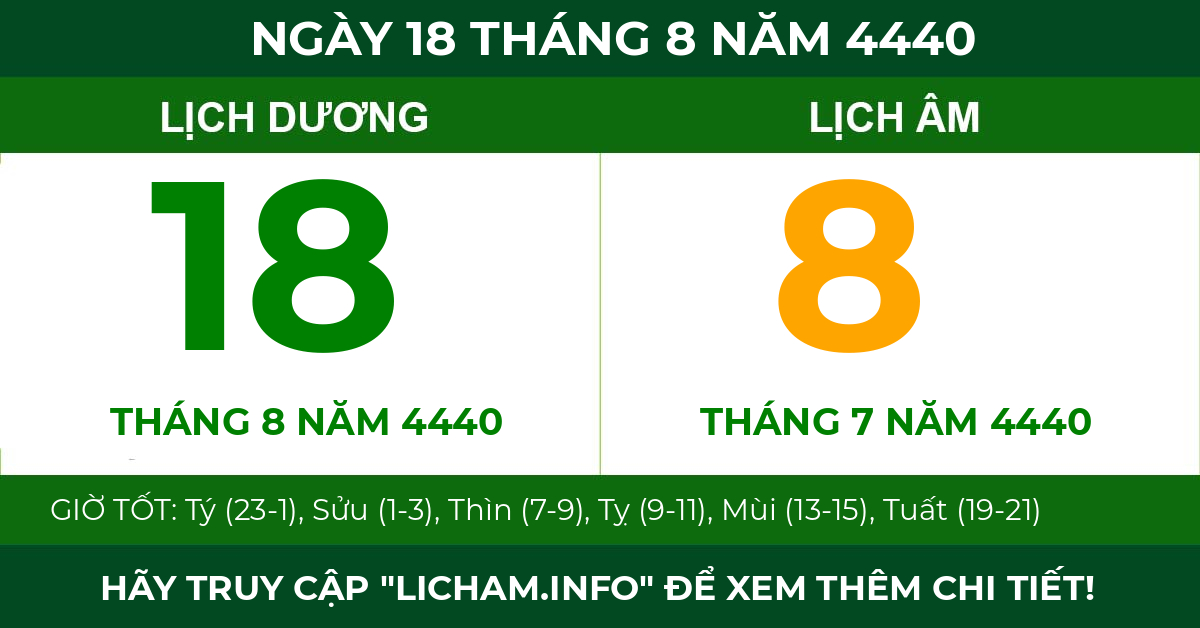 lịch âm ngày 18 tháng 8 năm 4440