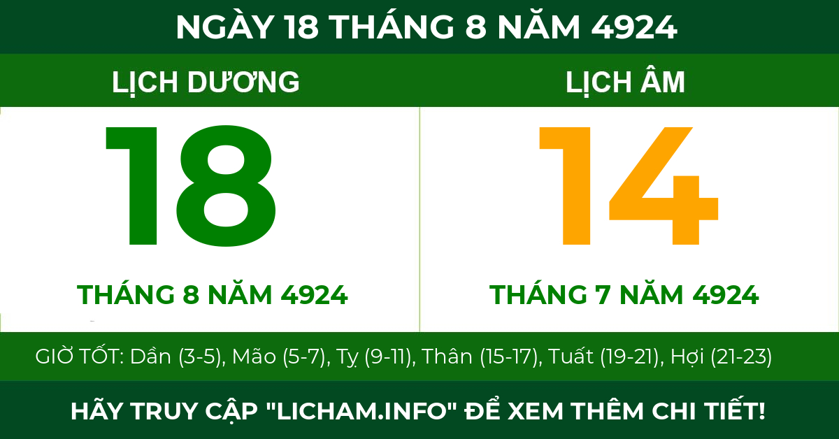 lịch âm ngày 18 tháng 8 năm 4924