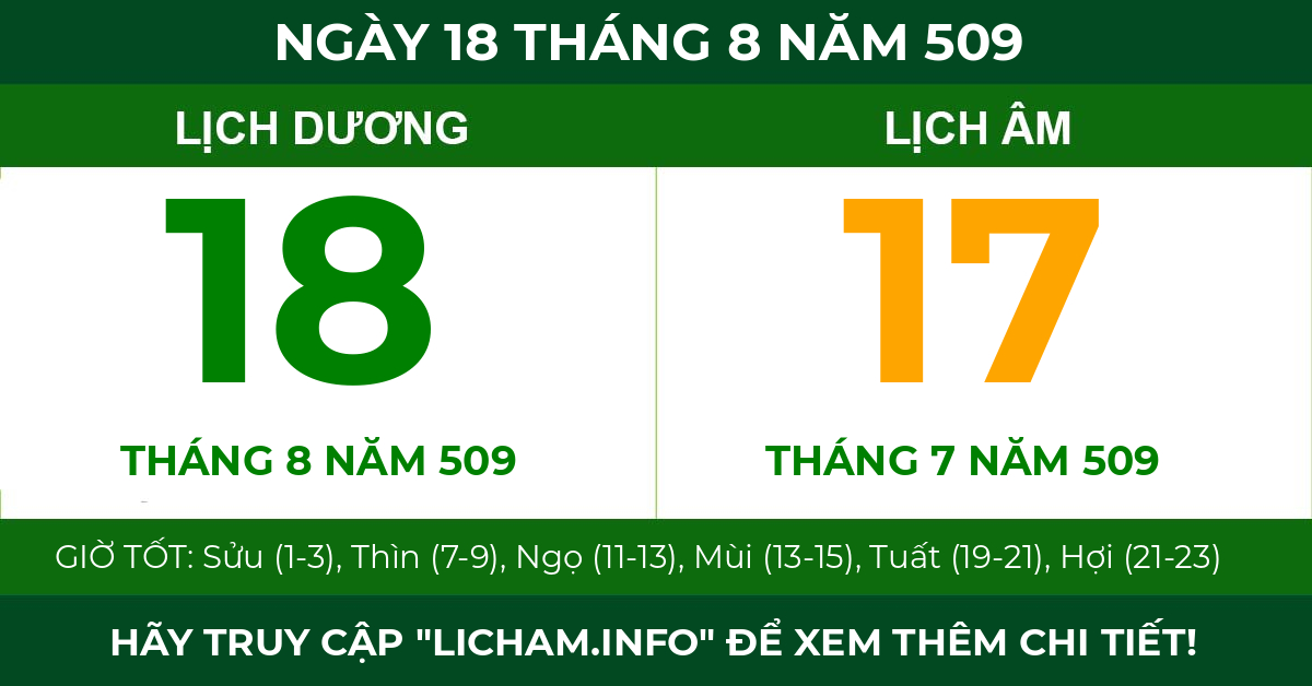 lịch âm ngày 18 tháng 8 năm 509