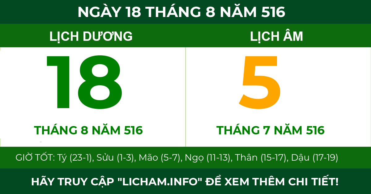 lịch âm ngày 18 tháng 8 năm 516