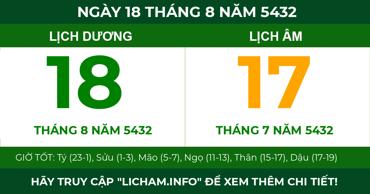 lịch âm ngày 18 tháng 8 năm 5432