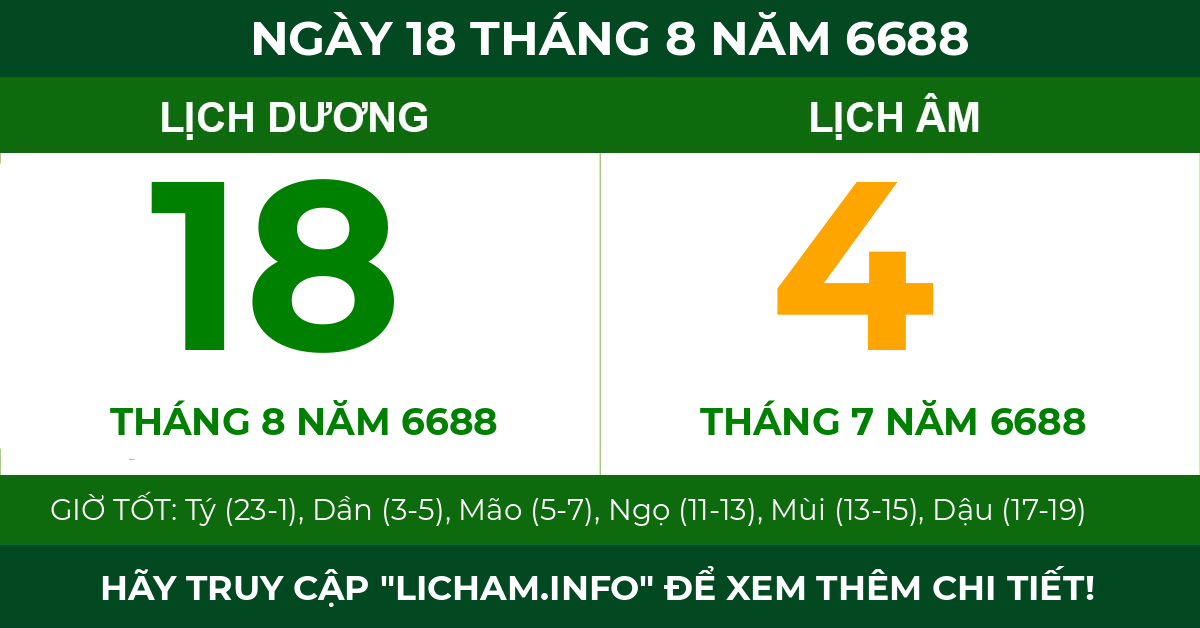 lịch âm ngày 18 tháng 8 năm 6688