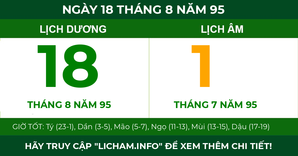 lịch âm ngày 18 tháng 8 năm 95