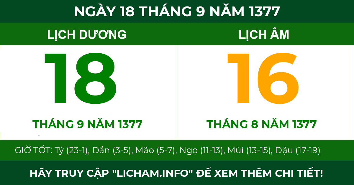 lịch âm ngày 18 tháng 9 năm 1377