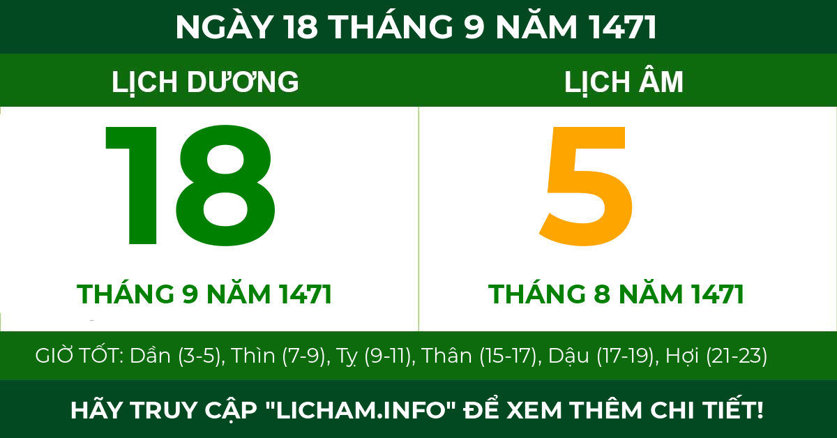 lịch âm ngày 18 tháng 9 năm 1471