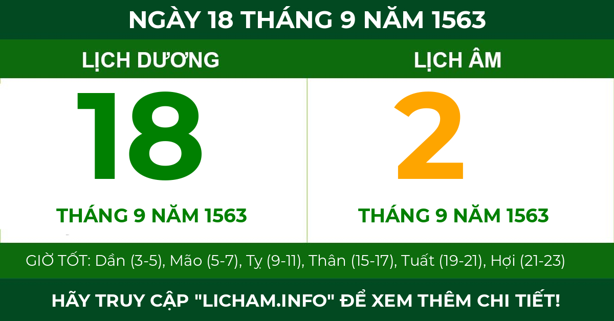 lịch âm ngày 18 tháng 9 năm 1563