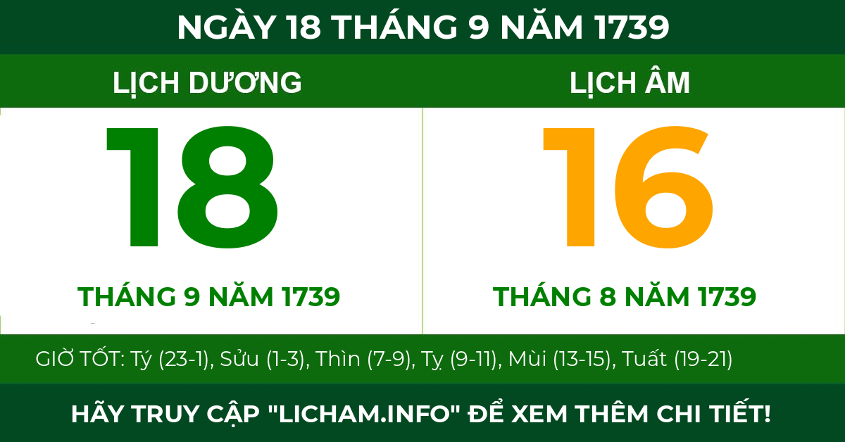 lịch âm ngày 18 tháng 9 năm 1739