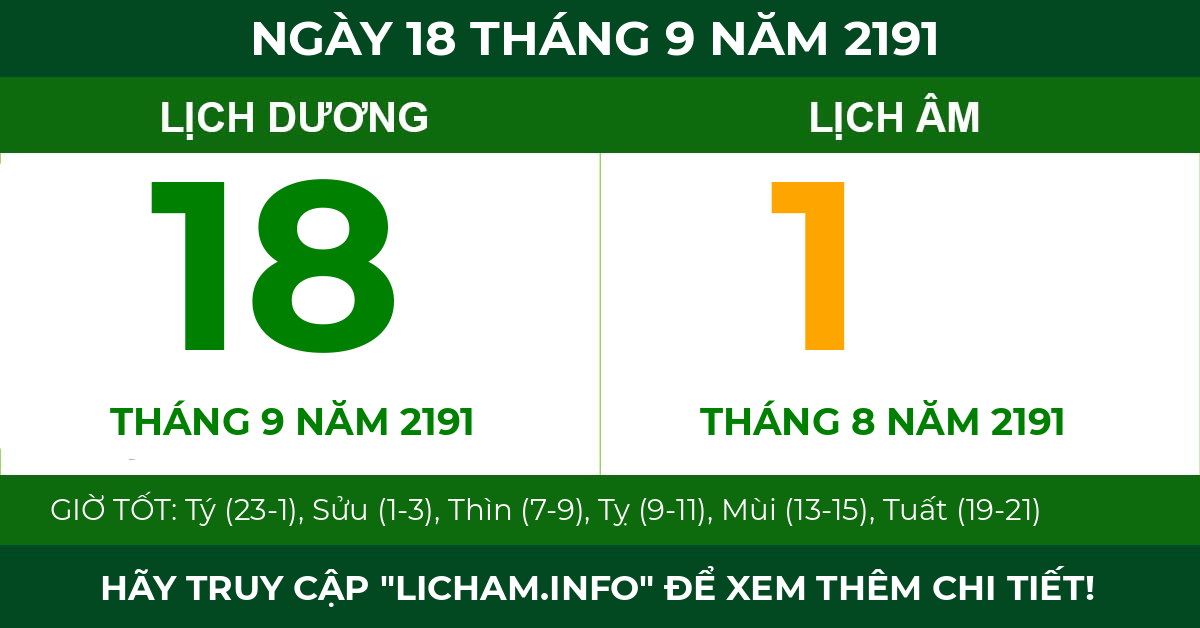 lịch âm ngày 18 tháng 9 năm 2191