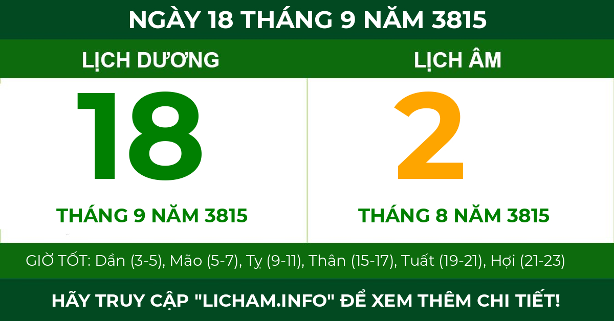 lịch âm ngày 18 tháng 9 năm 3815