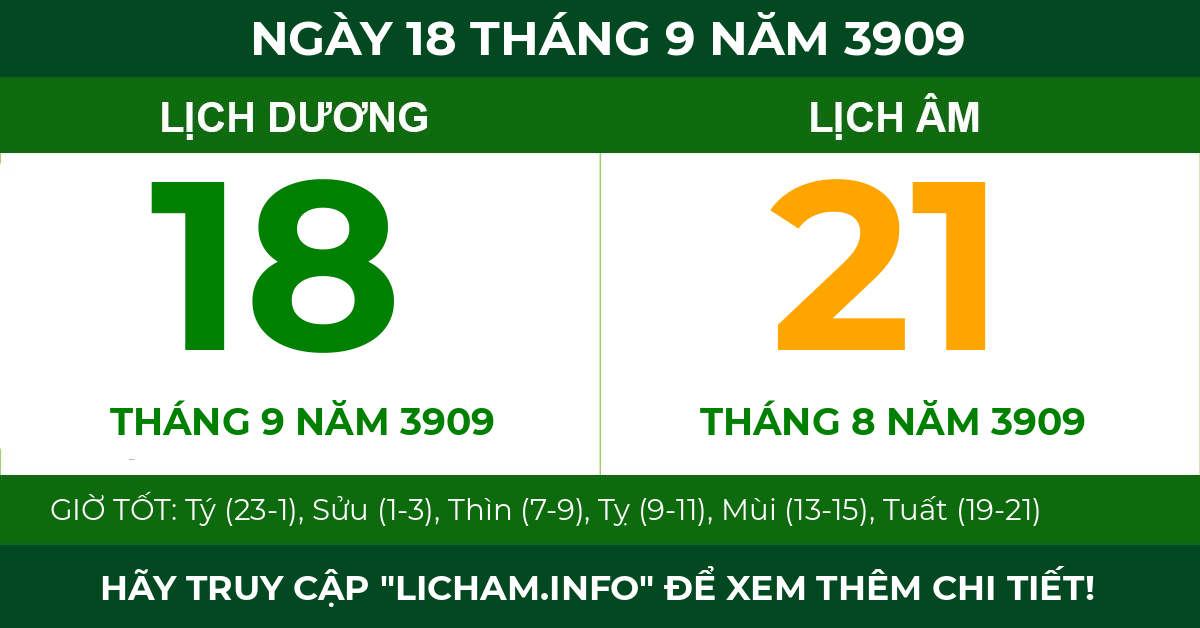 lịch âm ngày 18 tháng 9 năm 3909