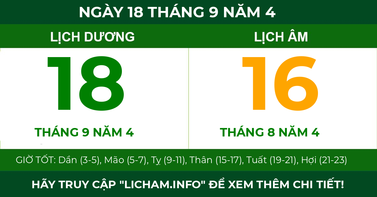 lịch âm ngày 18 tháng 9 năm 4