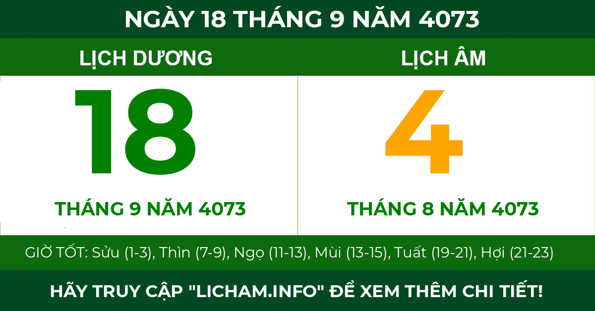 lịch âm ngày 18 tháng 9 năm 4073