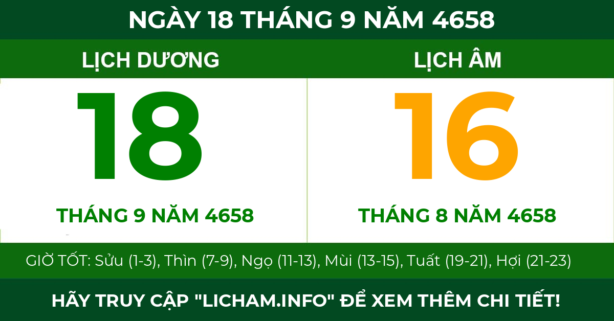 lịch âm ngày 18 tháng 9 năm 4658