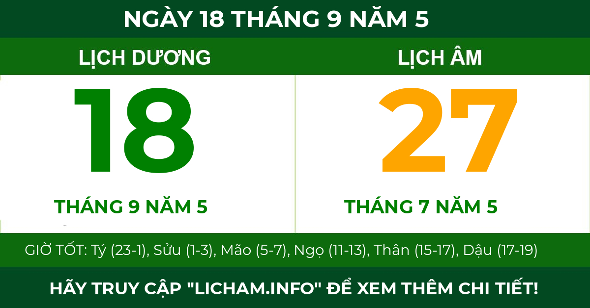 lịch âm ngày 18 tháng 9 năm 5