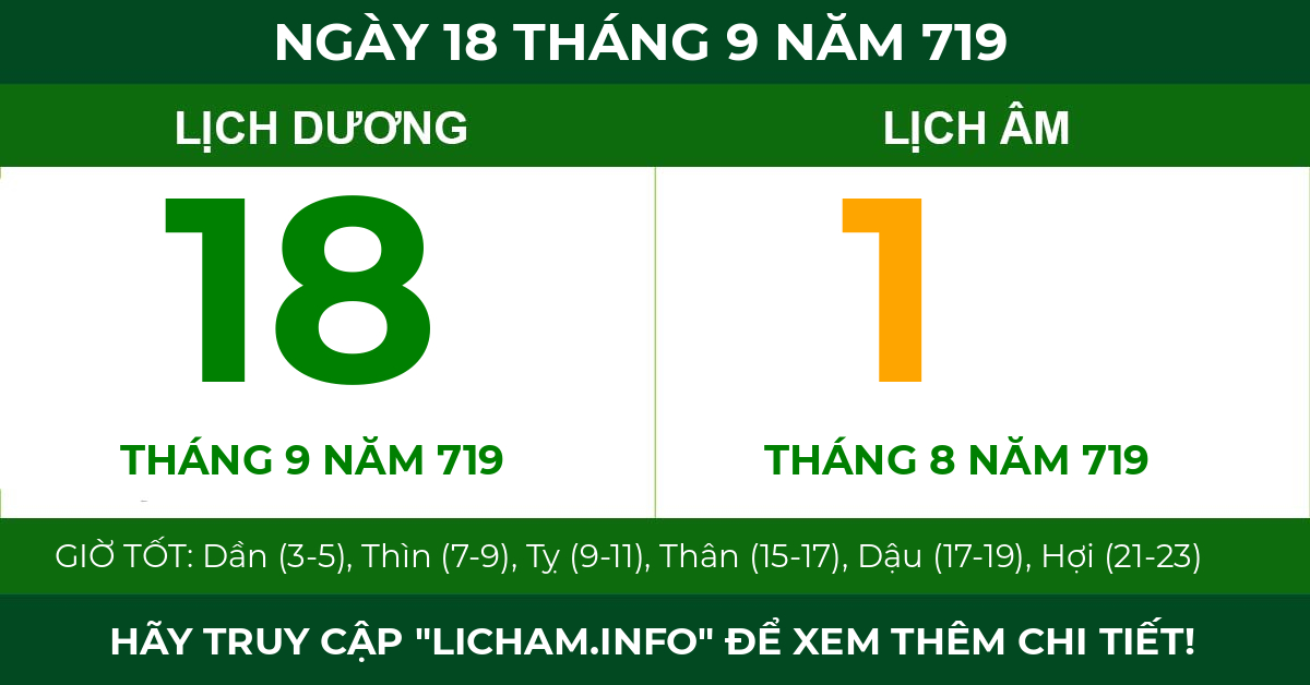 lịch âm ngày 18 tháng 9 năm 719