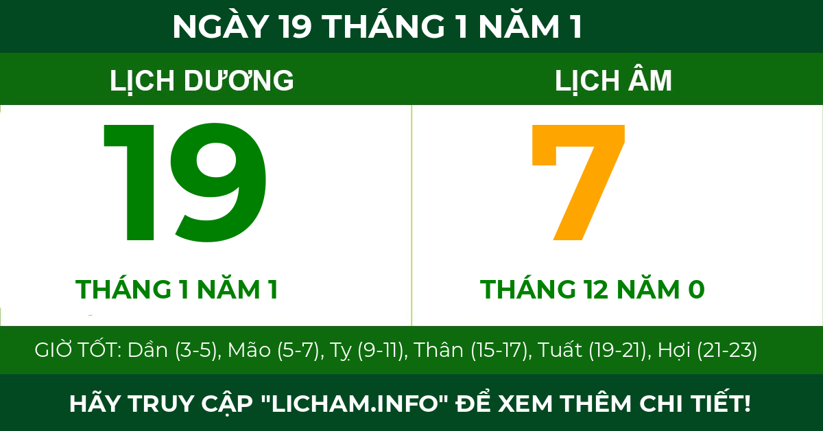 lịch âm ngày 19 tháng 1 năm 1