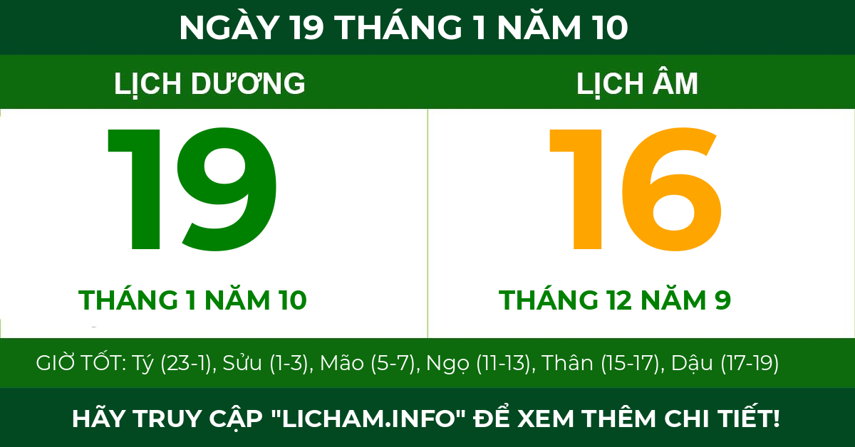 lịch âm ngày 19 tháng 1 năm 10