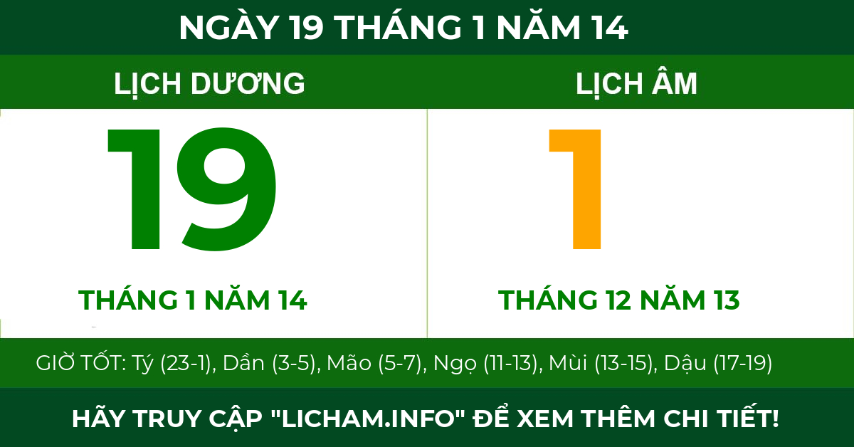 lịch âm ngày 19 tháng 1 năm 14