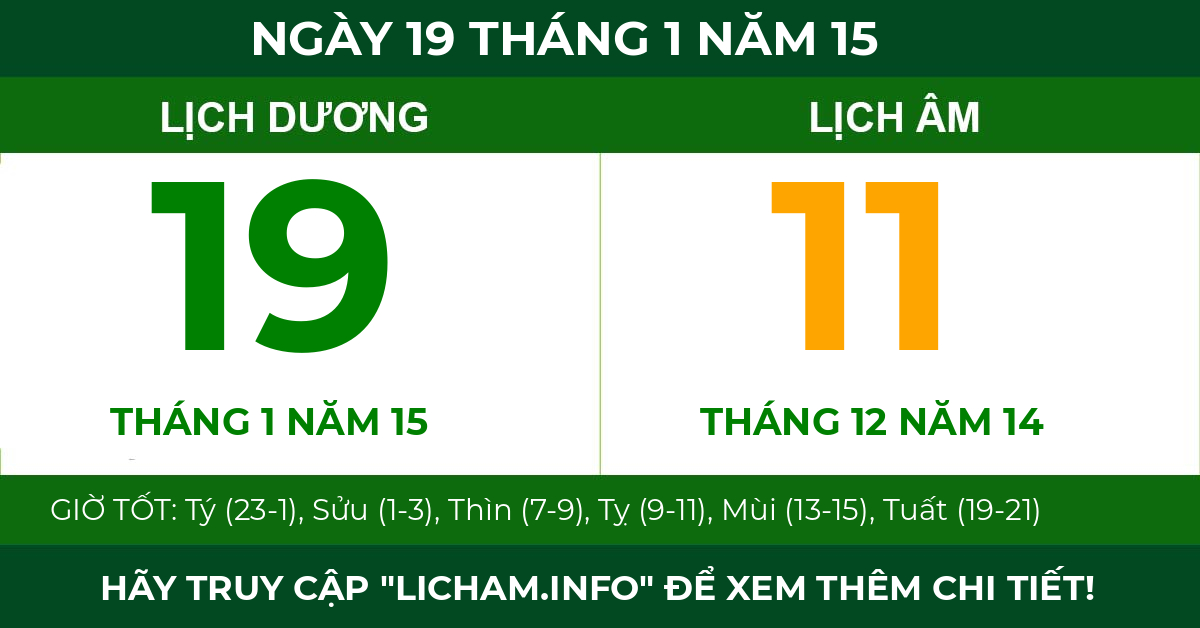 lịch âm ngày 19 tháng 1 năm 15