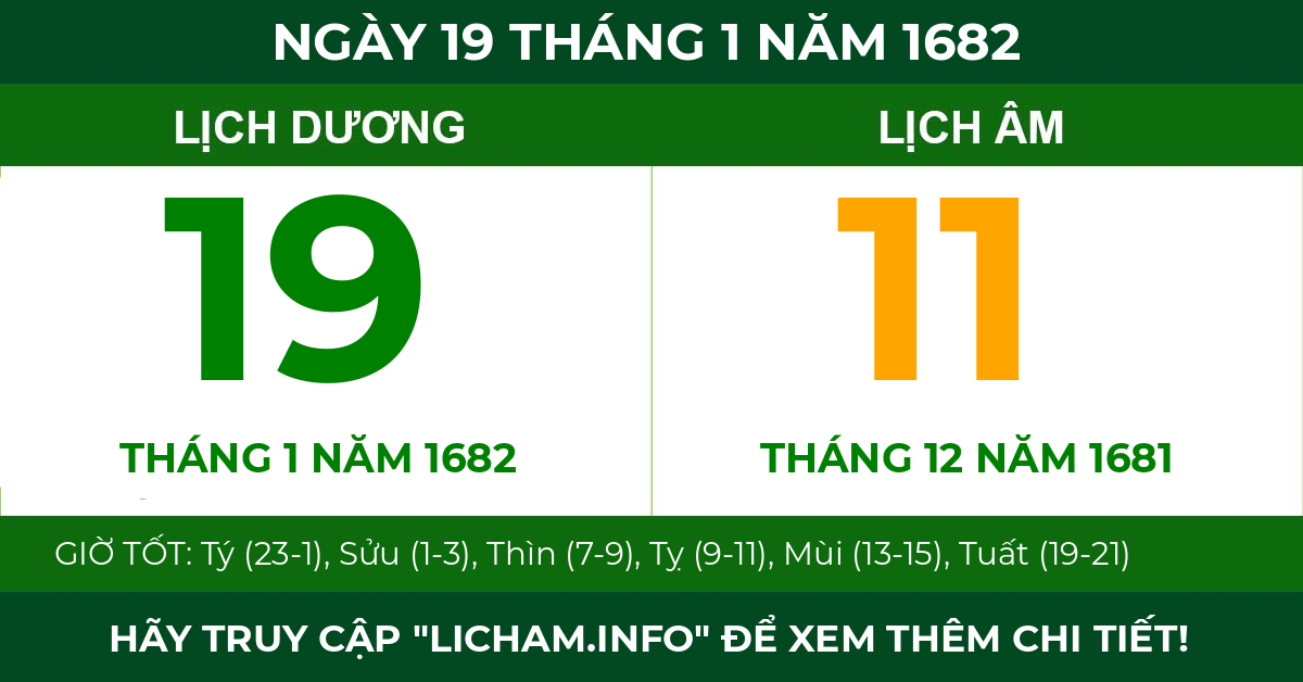 lịch âm ngày 19 tháng 1 năm 1682