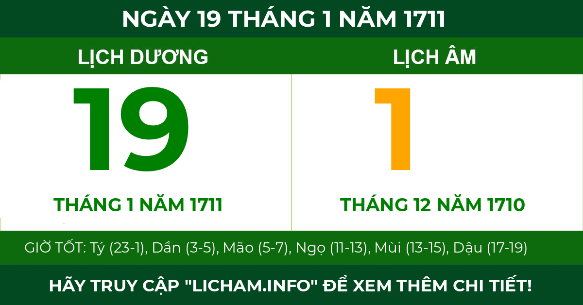 lịch âm ngày 19 tháng 1 năm 1711