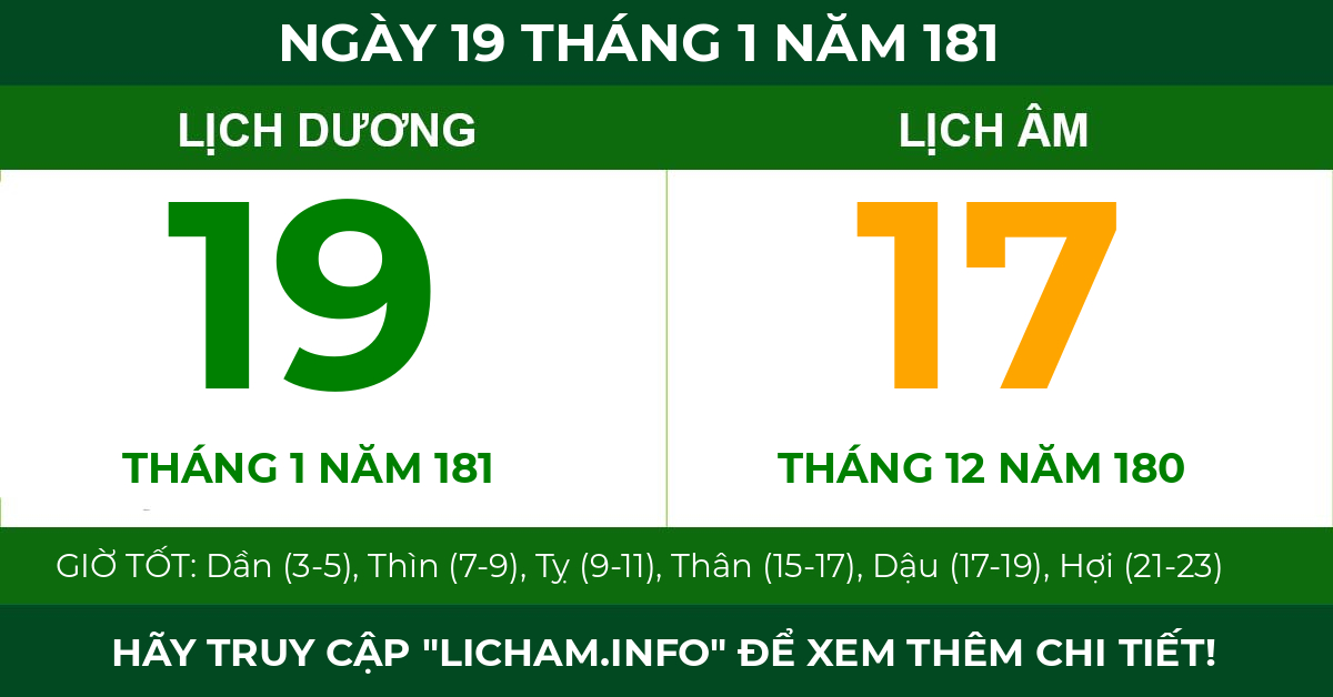 lịch âm ngày 19 tháng 1 năm 181