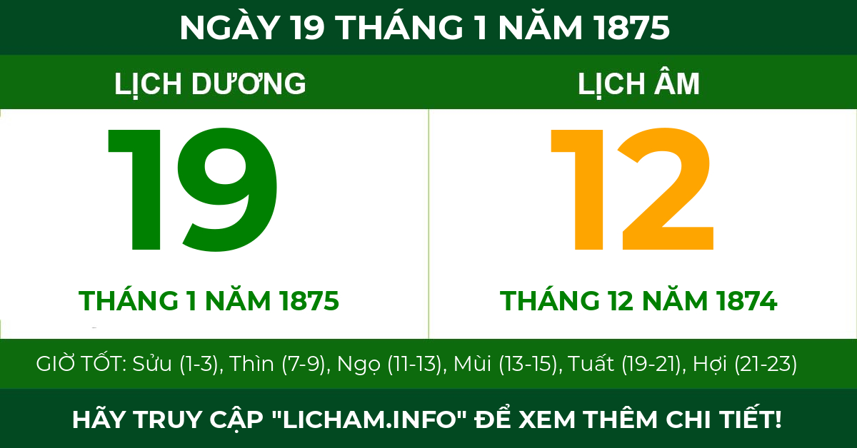 lịch âm ngày 19 tháng 1 năm 1875