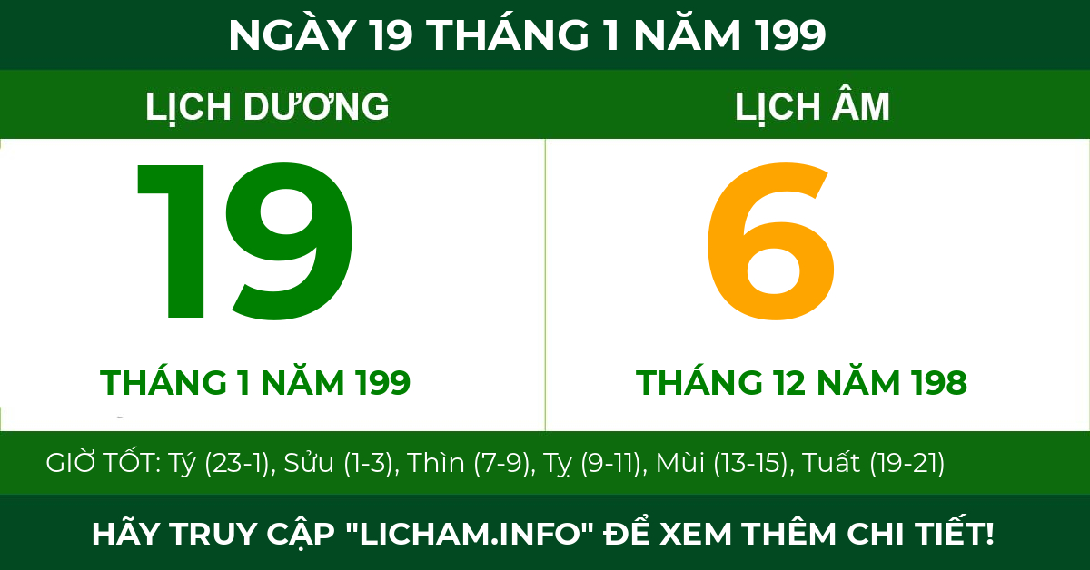lịch âm ngày 19 tháng 1 năm 199