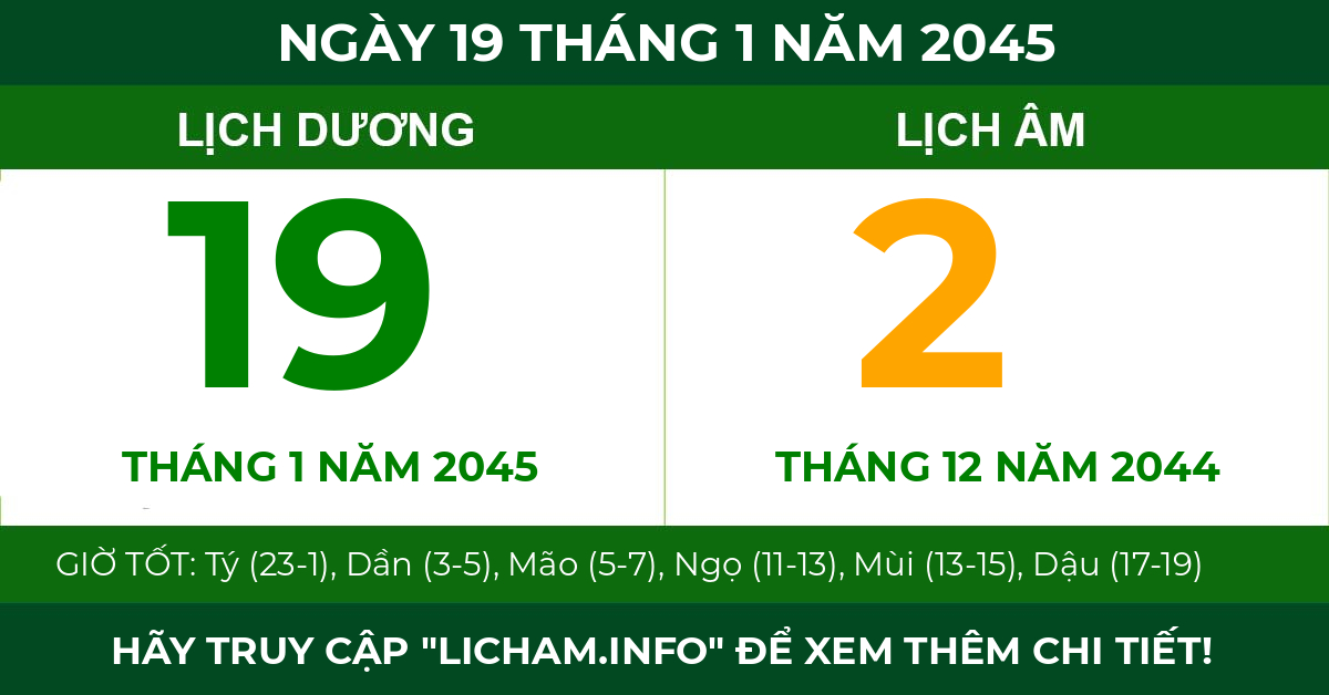 lịch âm ngày 19 tháng 1 năm 2045