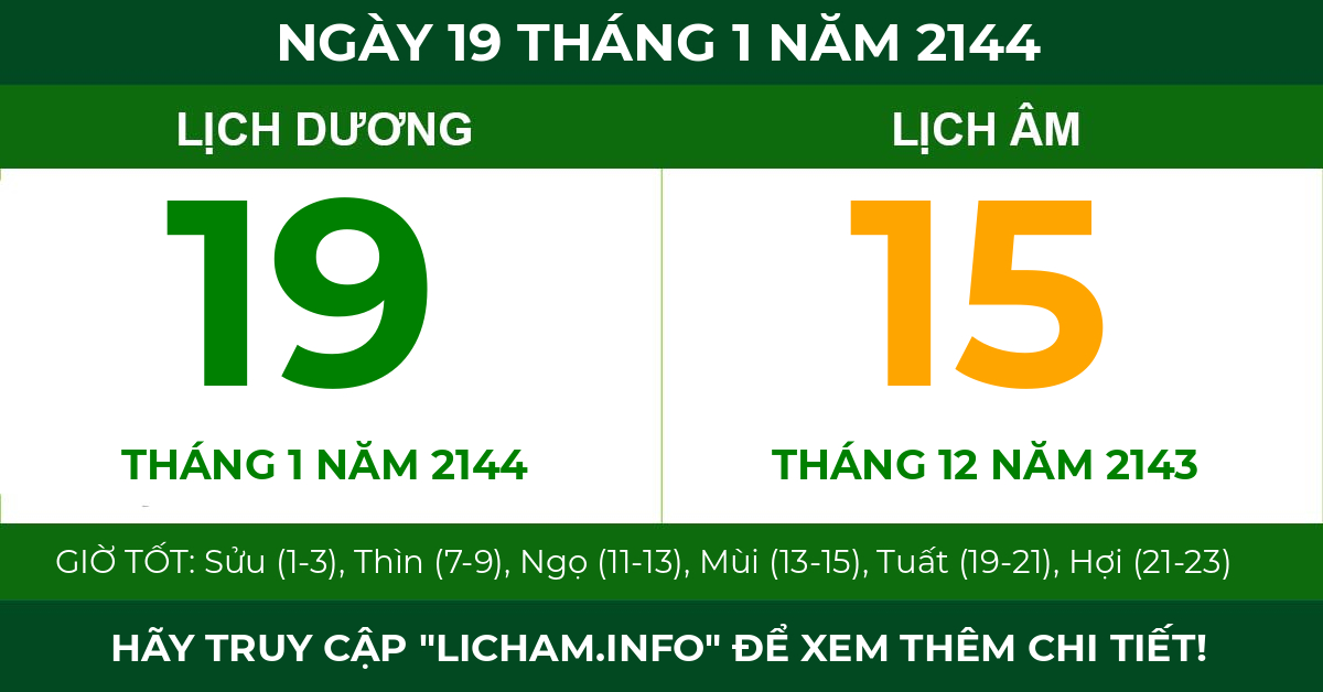 lịch âm ngày 19 tháng 1 năm 2144
