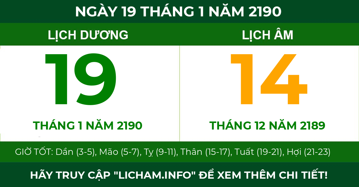 lịch âm ngày 19 tháng 1 năm 2190