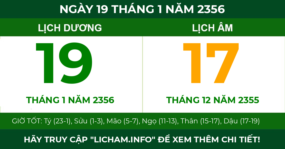 lịch âm ngày 19 tháng 1 năm 2356