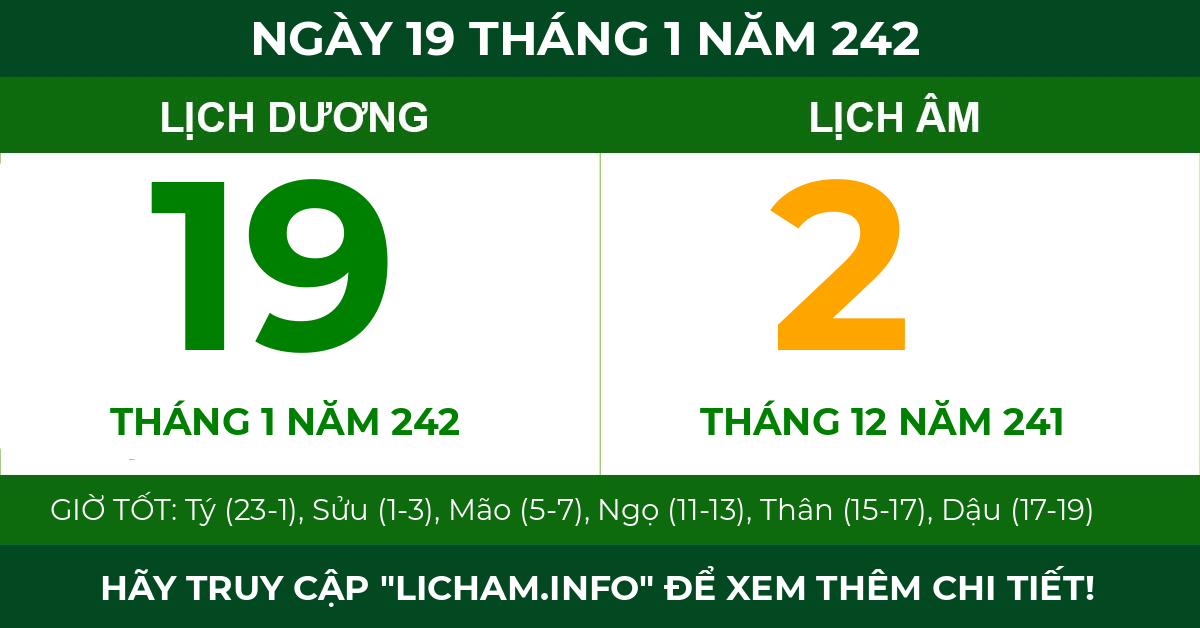 lịch âm ngày 19 tháng 1 năm 242
