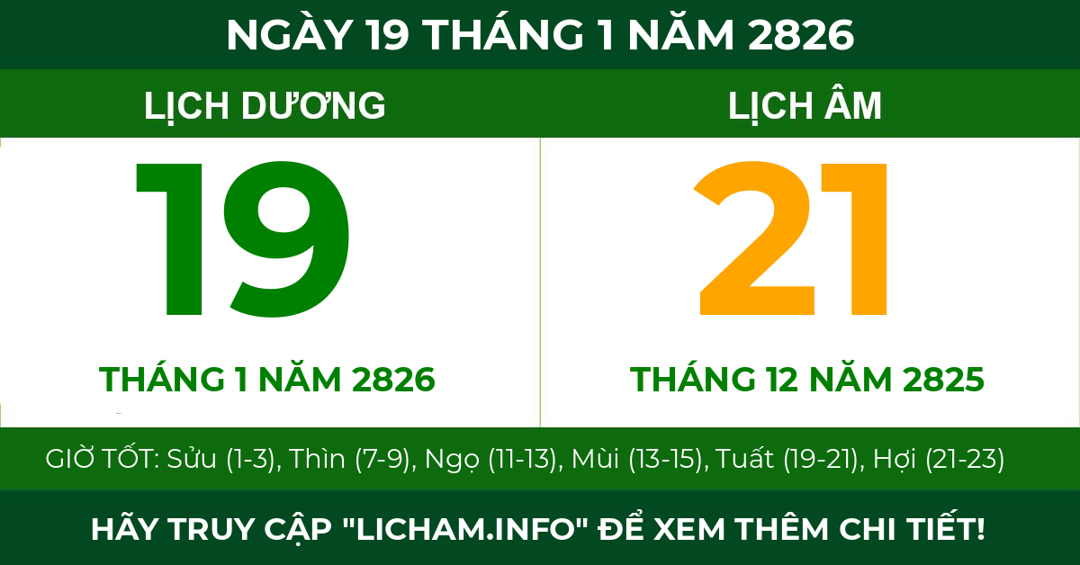 lịch âm ngày 19 tháng 1 năm 2826
