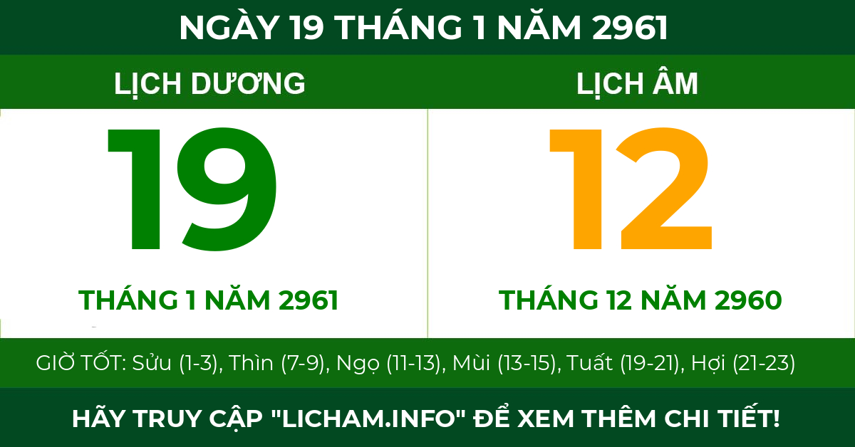 lịch âm ngày 19 tháng 1 năm 2961