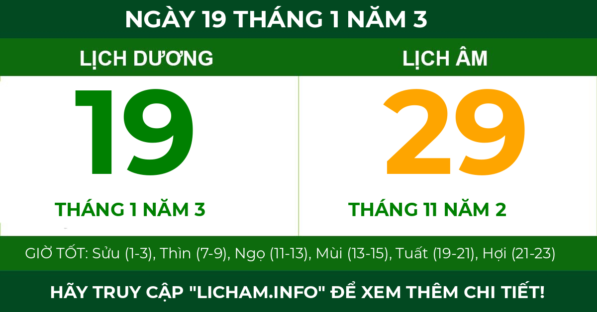 lịch âm ngày 19 tháng 1 năm 3