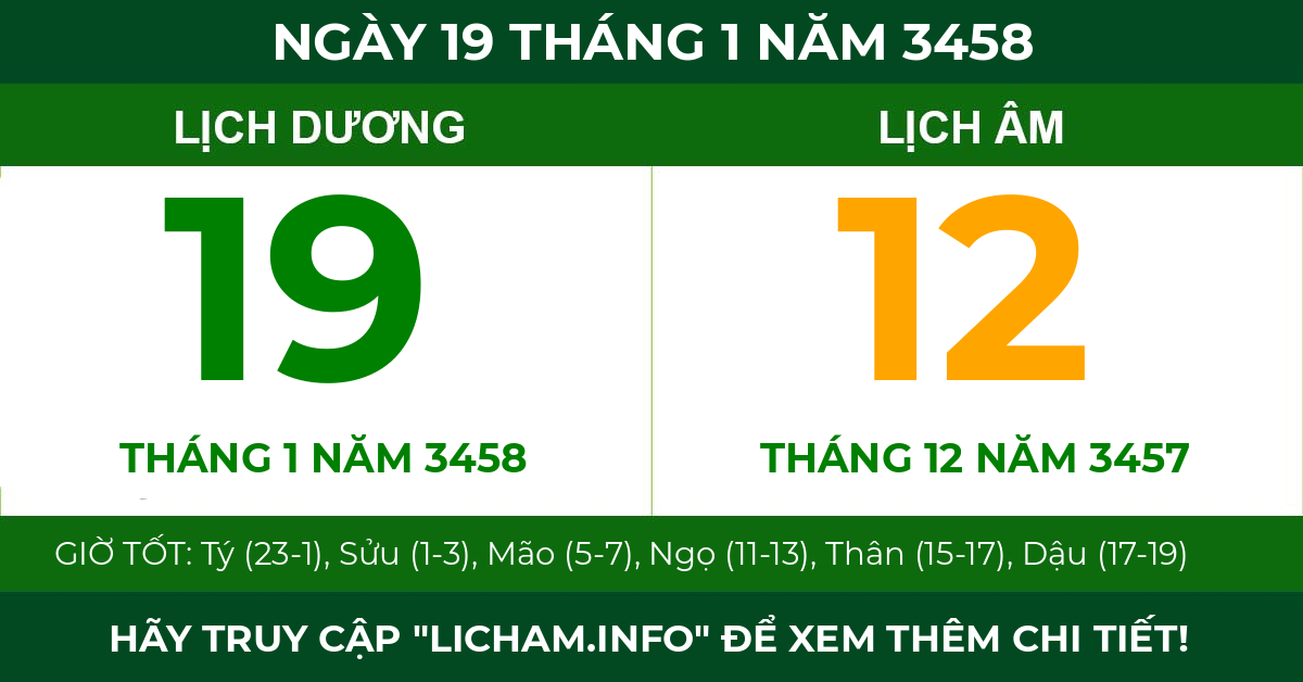 lịch âm ngày 19 tháng 1 năm 3458
