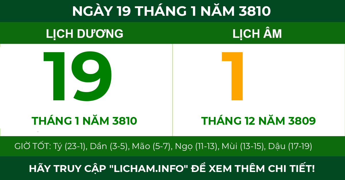 lịch âm ngày 19 tháng 1 năm 3810