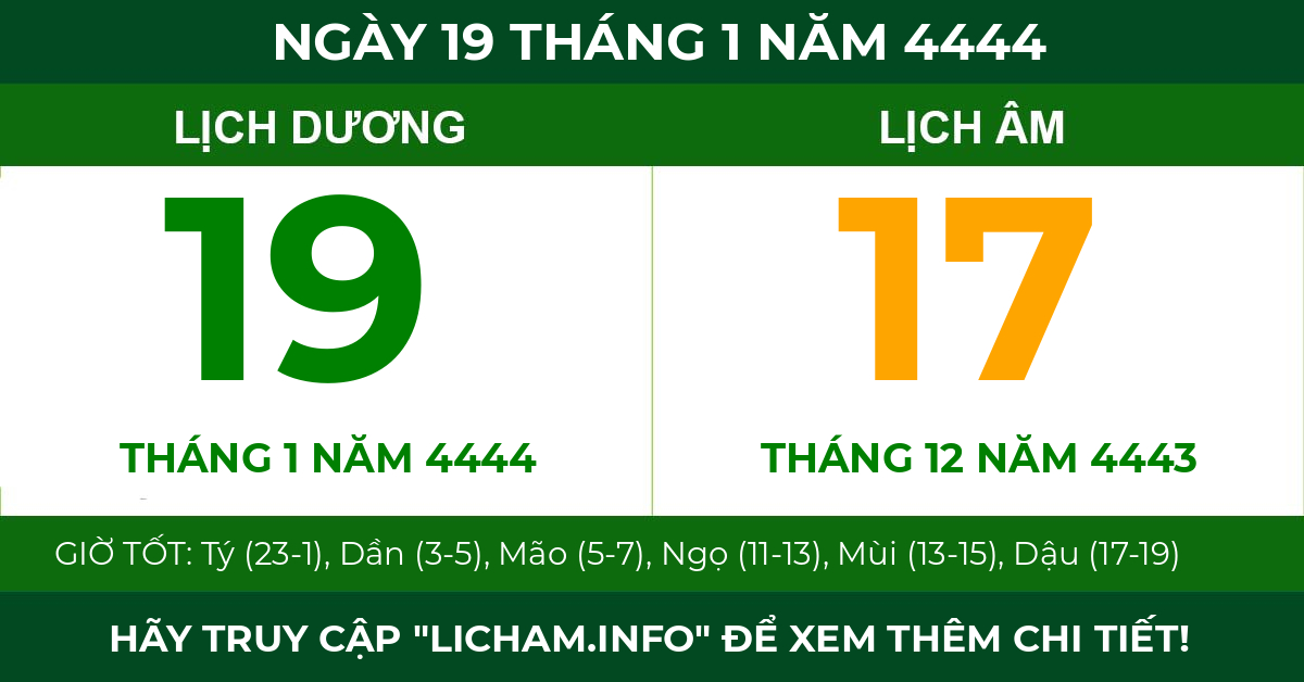 lịch âm ngày 19 tháng 1 năm 4444