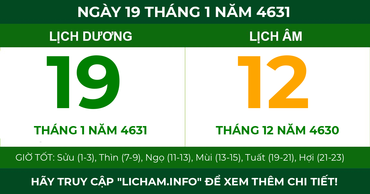 lịch âm ngày 19 tháng 1 năm 4631