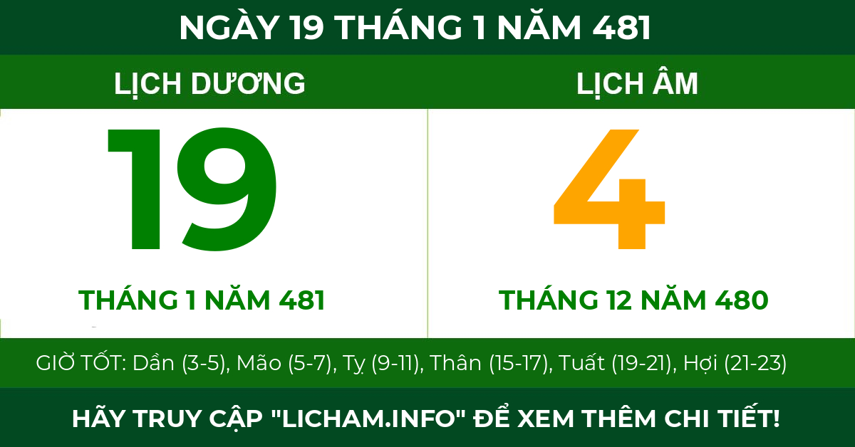 lịch âm ngày 19 tháng 1 năm 481