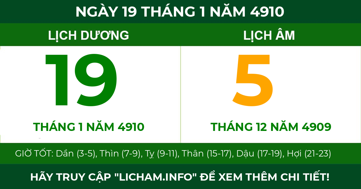 lịch âm ngày 19 tháng 1 năm 4910