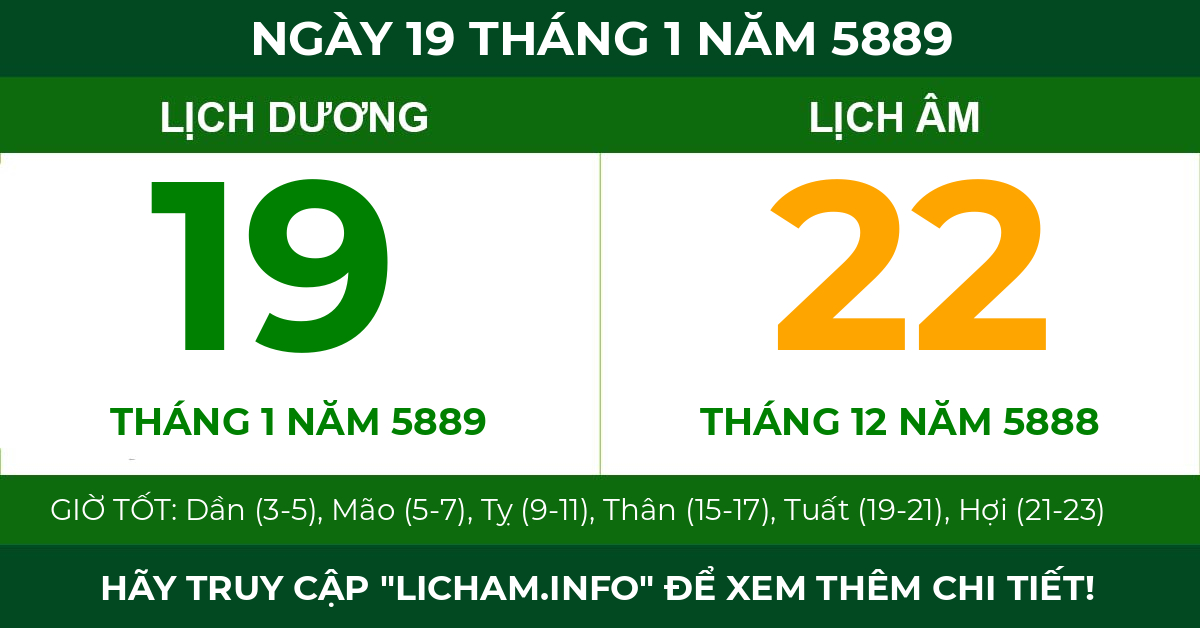 lịch âm ngày 19 tháng 1 năm 5889