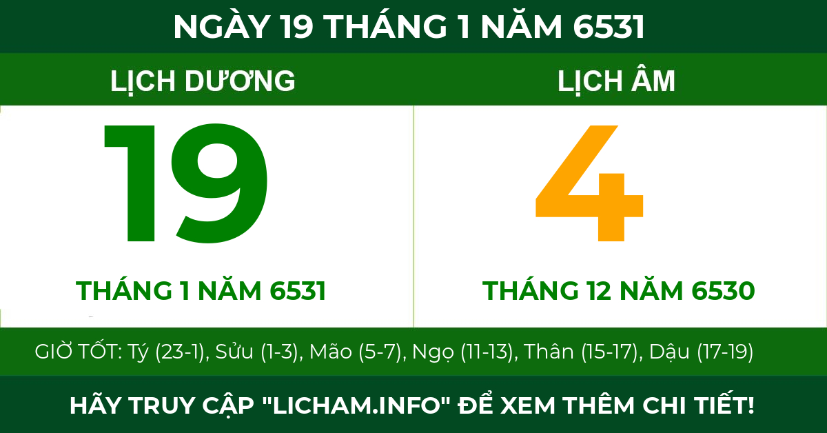 lịch âm ngày 19 tháng 1 năm 6531