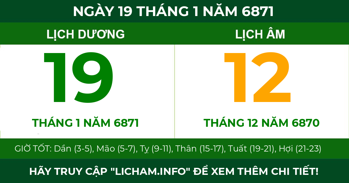 lịch âm ngày 19 tháng 1 năm 6871