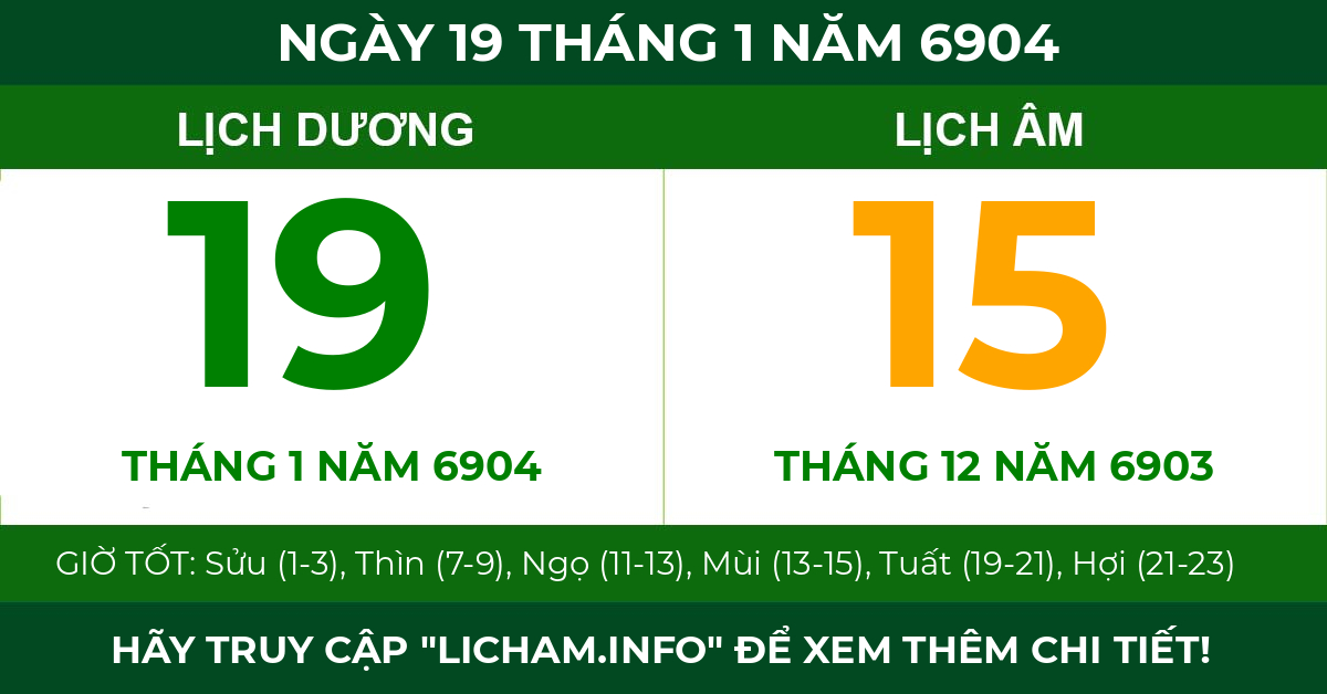 lịch âm ngày 19 tháng 1 năm 6904