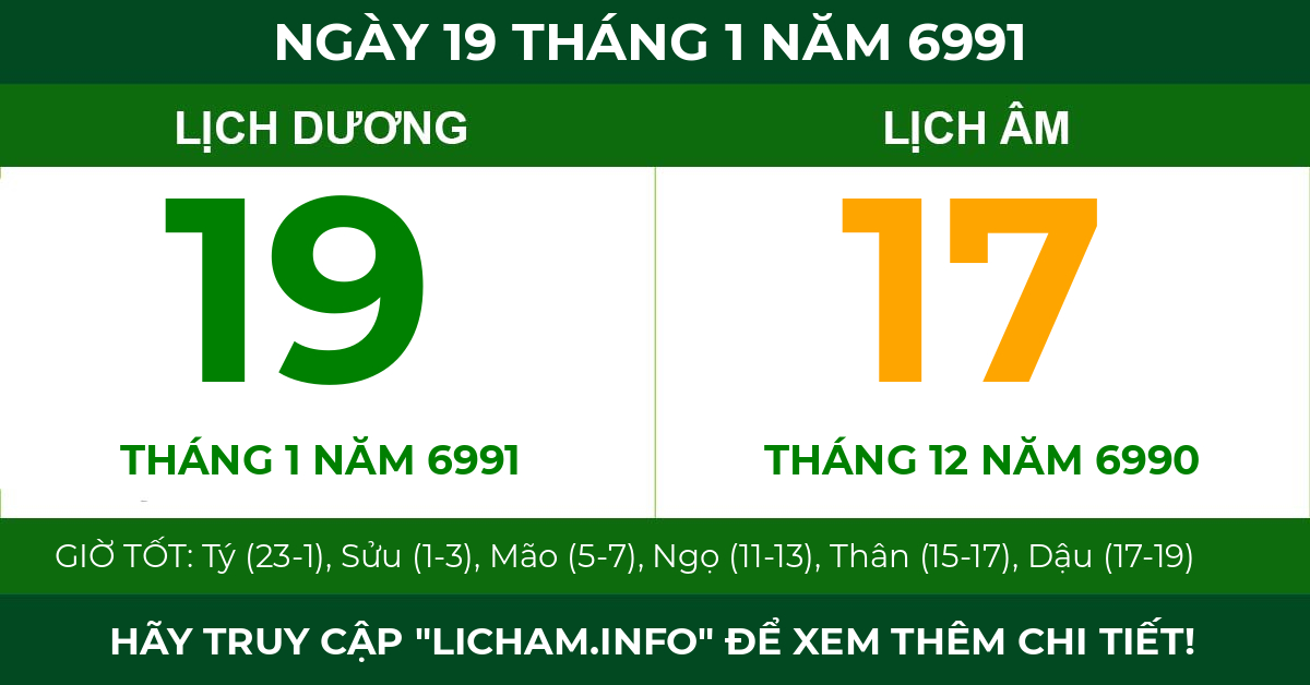 lịch âm ngày 19 tháng 1 năm 6991