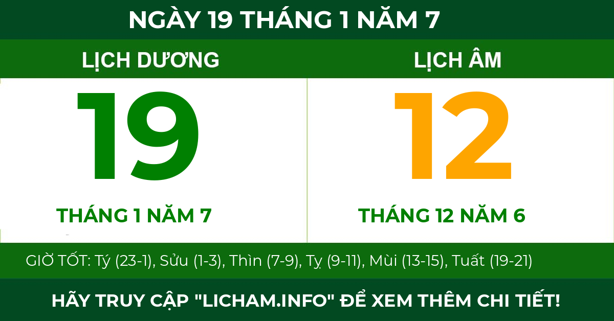 lịch âm ngày 19 tháng 1 năm 7